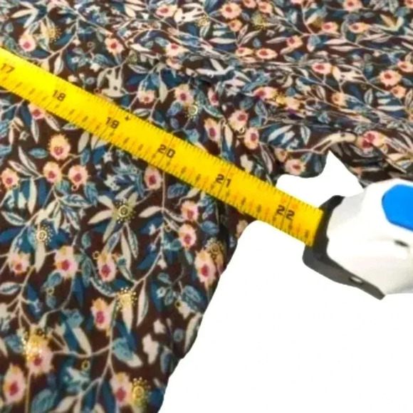 Axara Paris Chocolate Brown Teal Floral Print Collared Shirt Dress With Pockets - Picture 9 of 12